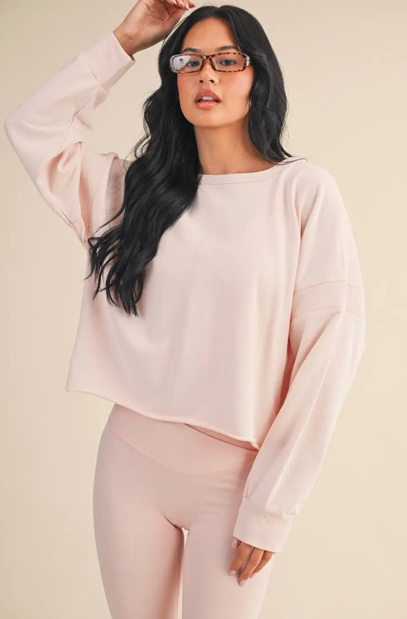 Pink Mineral Wash Cutout Back Layering Sweatshirt