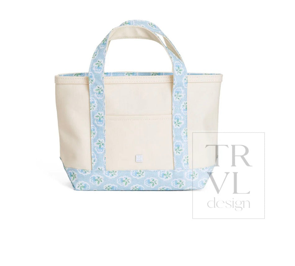TRVL Mini Tote | Natural with Petite Fleur Blue Trim