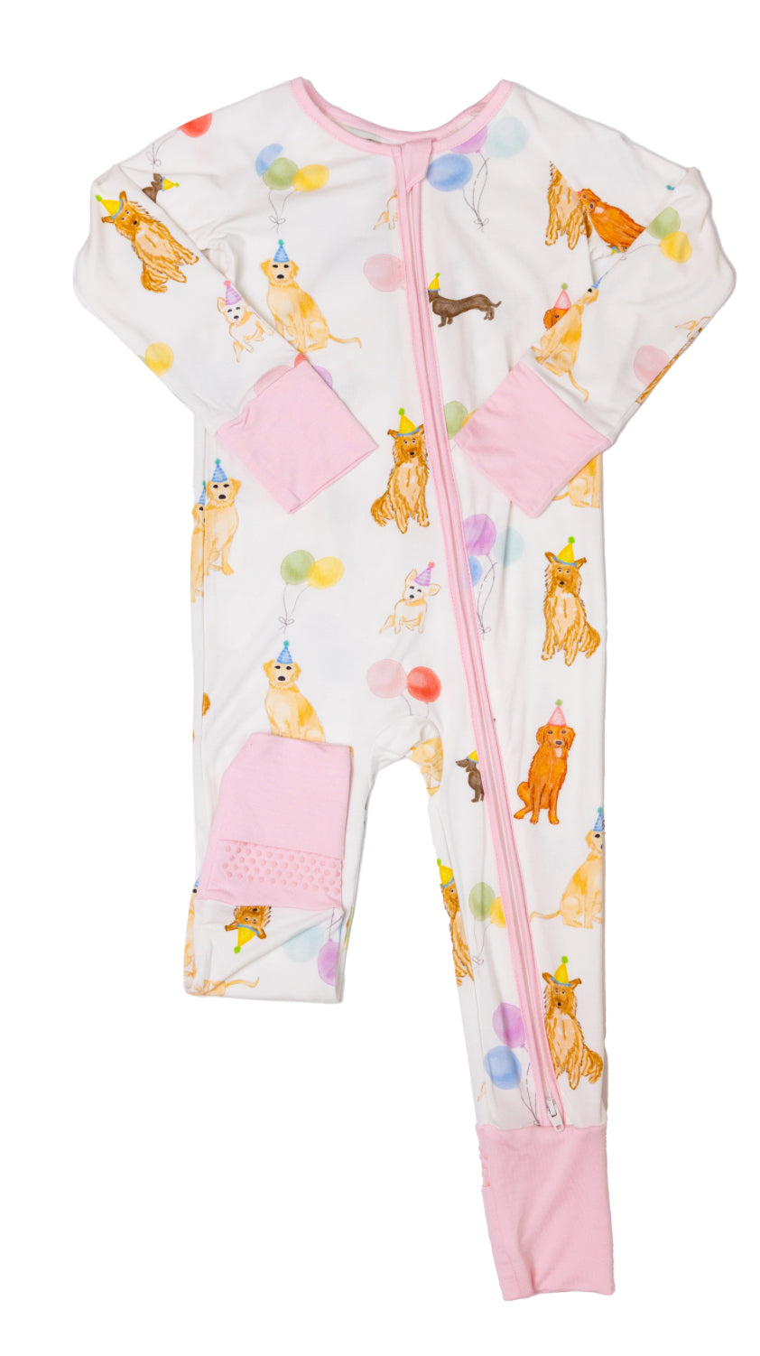 Pink Dog Party Sleep Romper: The Uptown Baby