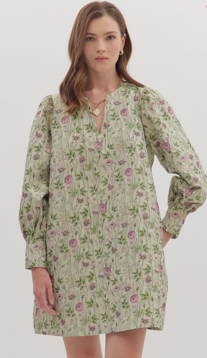 Jacquard Shimmer Puff Sleeve Dress