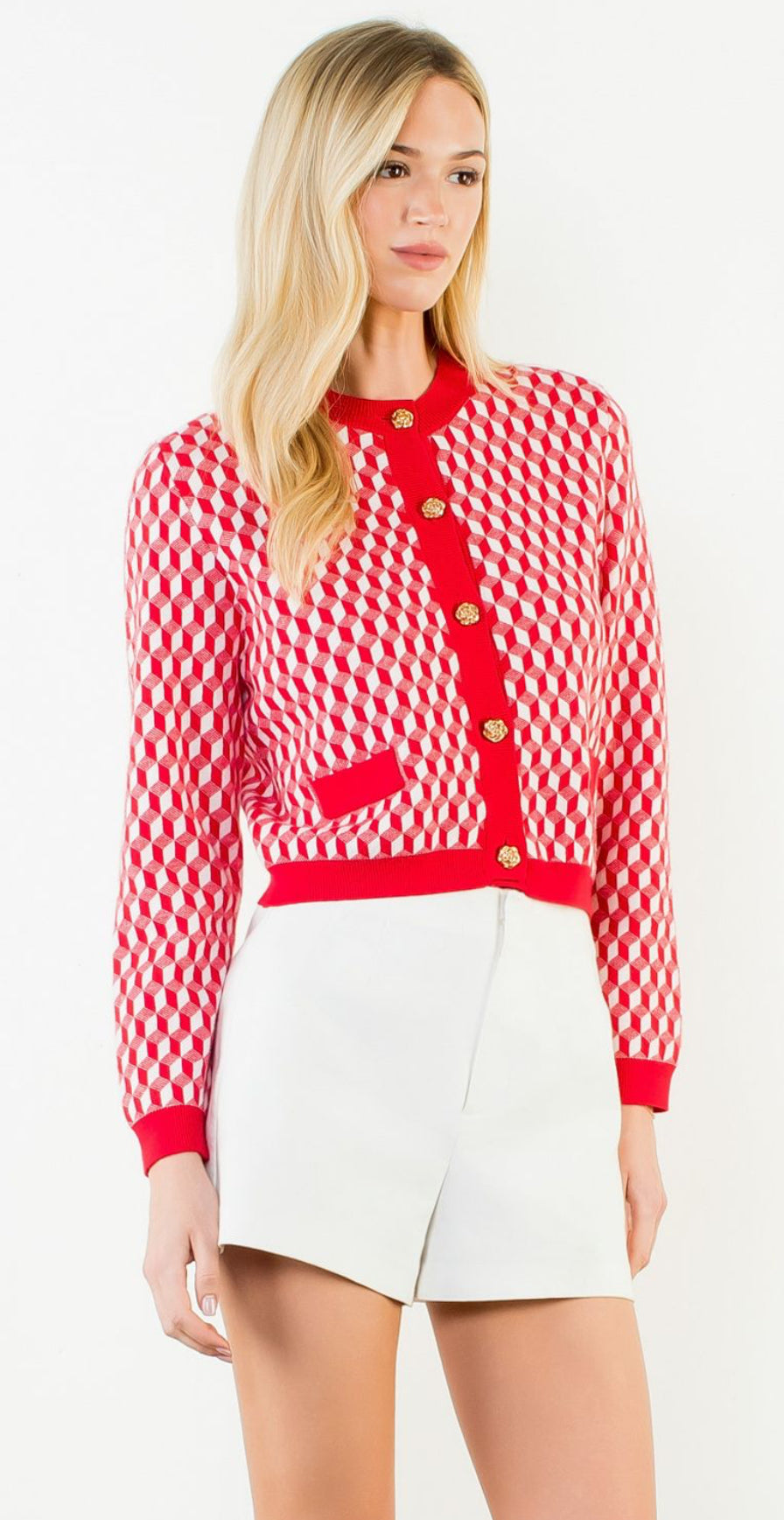 Red Geometric Cardigan