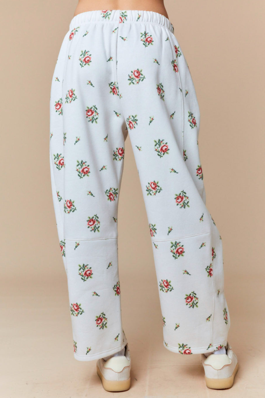 Floral Printed Fleece Terry Barrel Leg Sweatsuiit