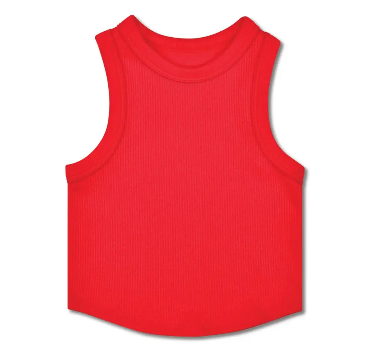 CHERRY RED SMOCKED CROPPED RIBBED RACERBACK TANK