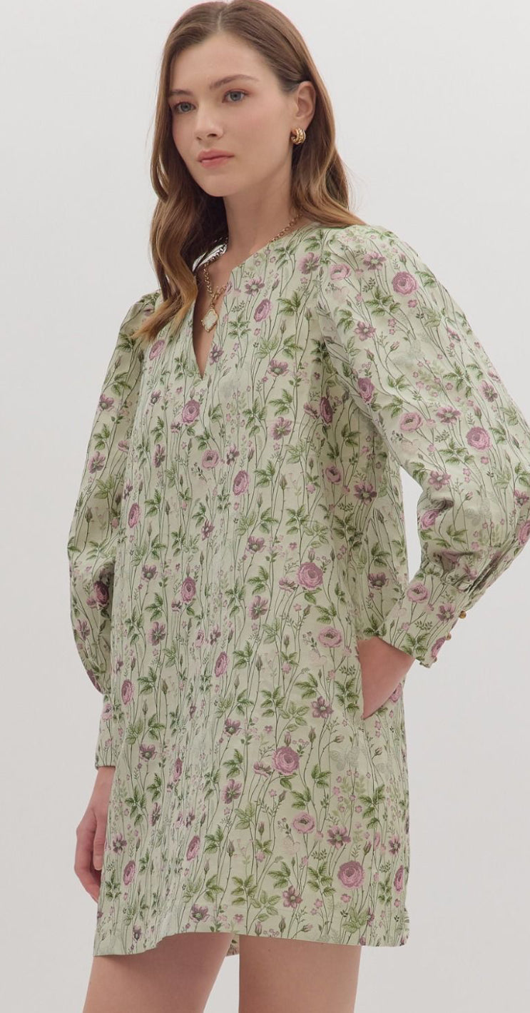 Jacquard Shimmer Puff Sleeve Dress