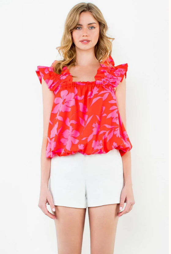 Red and Pink Floral Bubble Tank