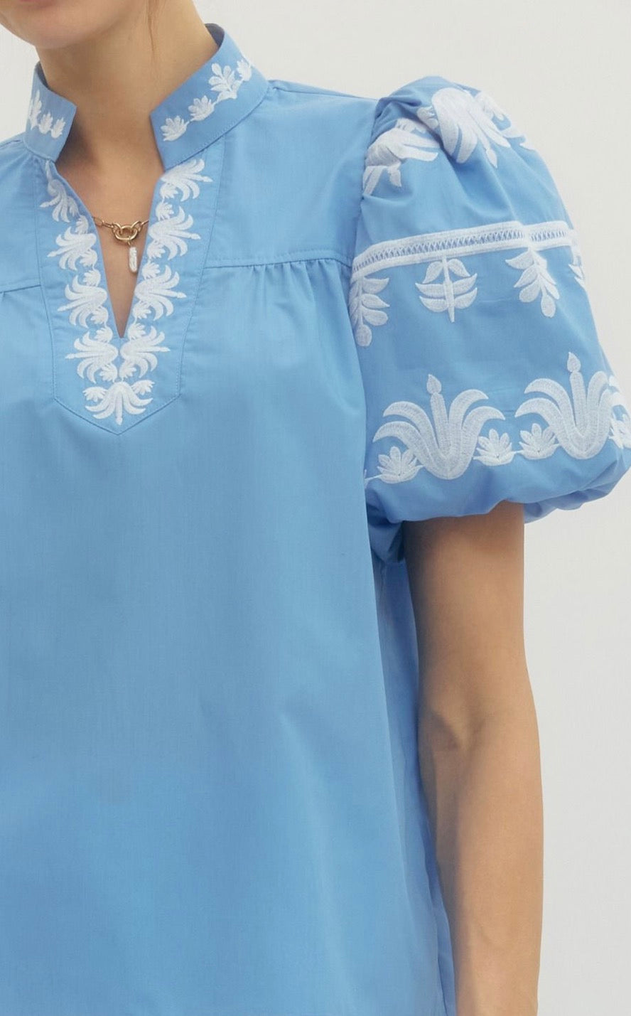 Puff Sleeve Embroidered Top