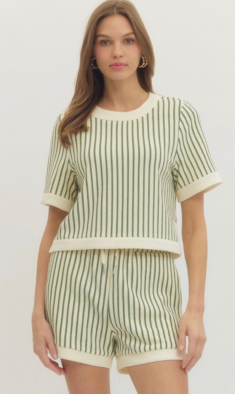 Matcha Knit Stripe Short Set