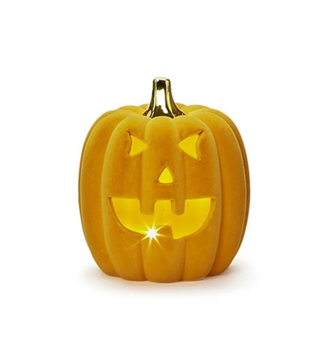 LED Flocked Ceramic Pumpkins