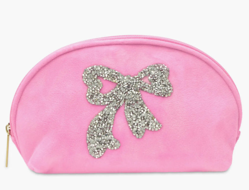 Glitter Bow Oval Cosmetic Bag