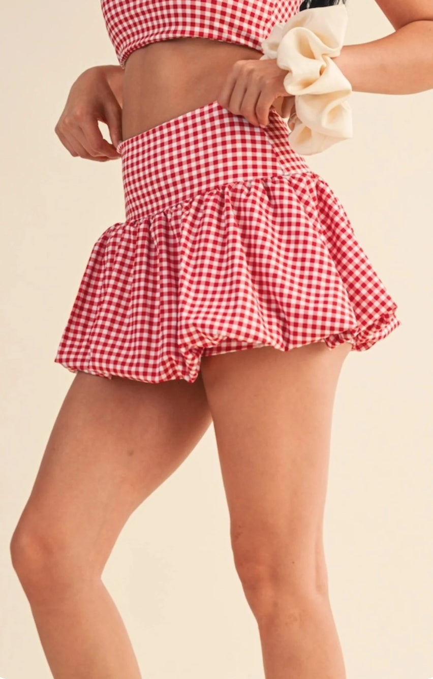 Red Gingham Bubble Skort