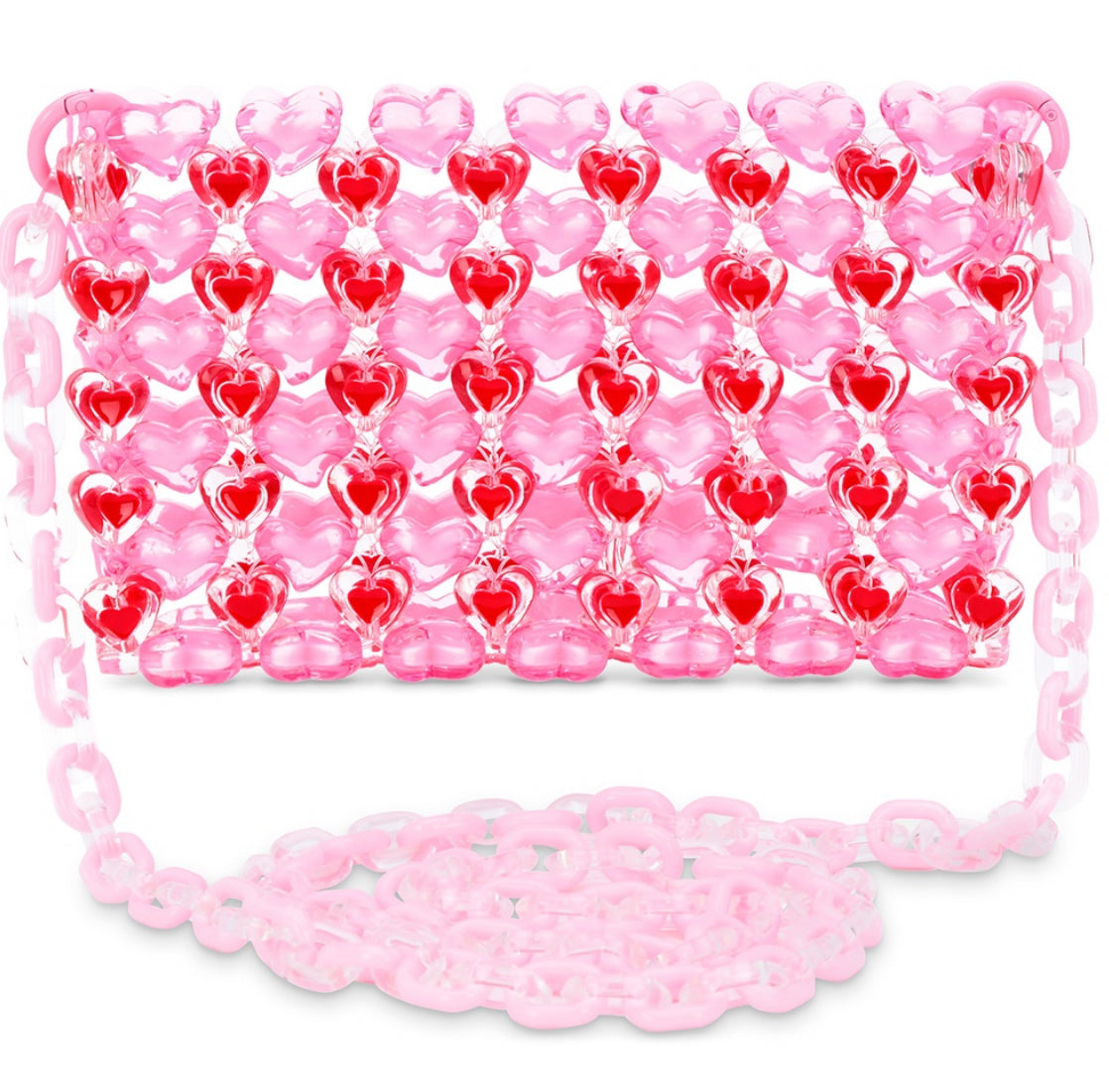 Pink Hearts Beaded Crossbody Bag