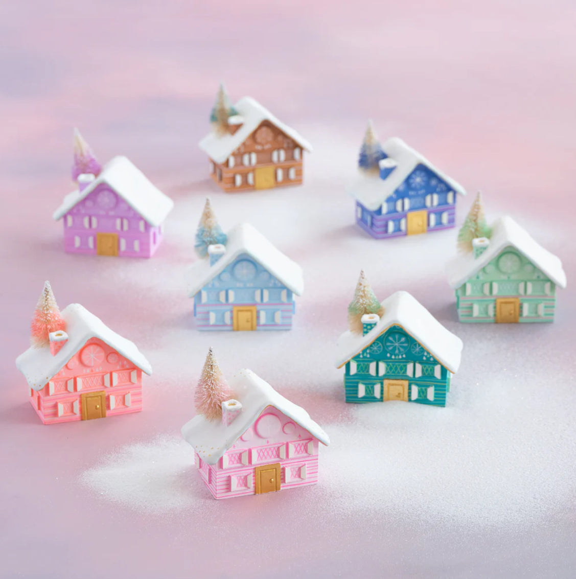 Glitterville Tabletop Ski Chalet Houses