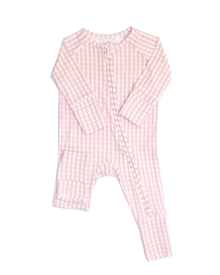 Pink Gingham Sleep Romper: The Uptown Baby