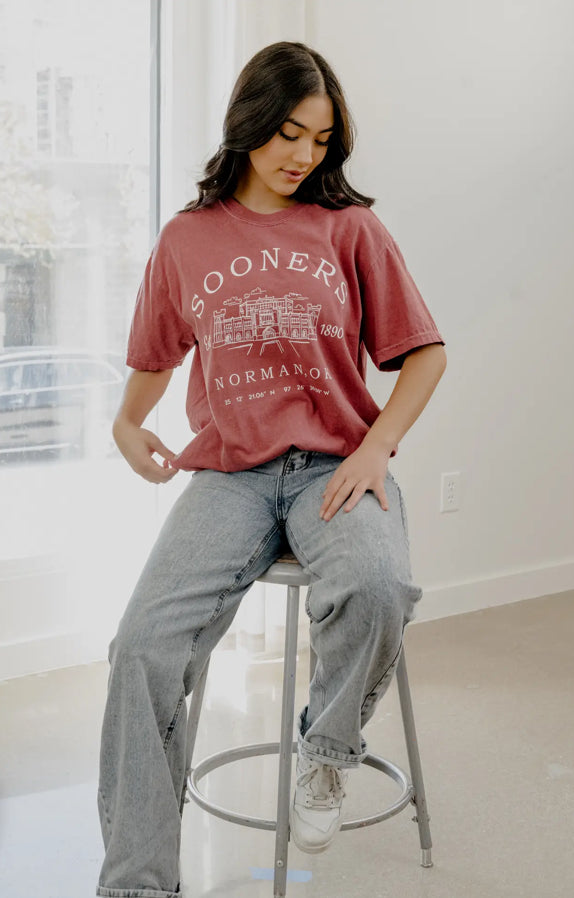 Crimson OU Stadium Coordinates Tee