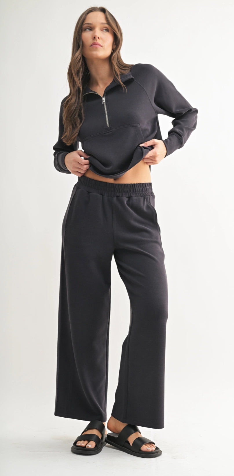 Luxe Sand Wash Rib Wide-Leg Pant