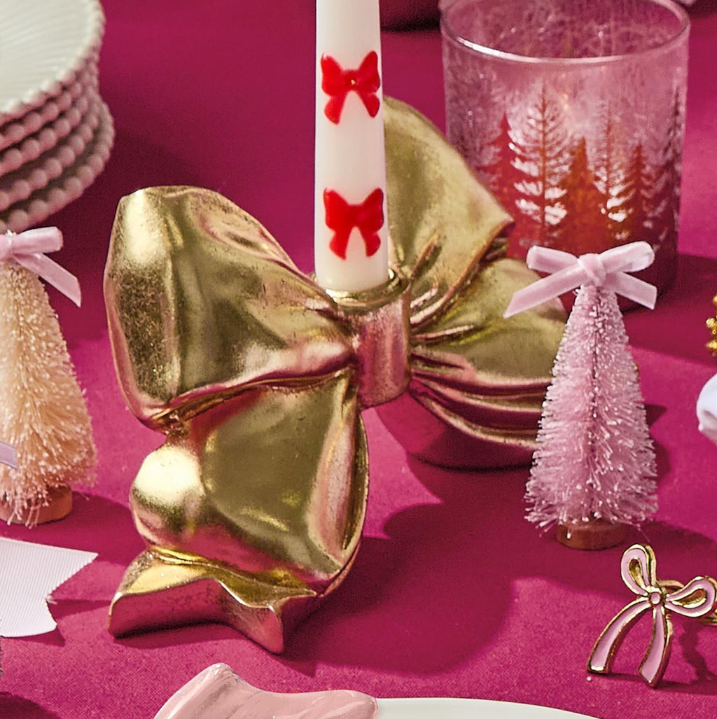 Resin Gold Bow Taper Candle Holder