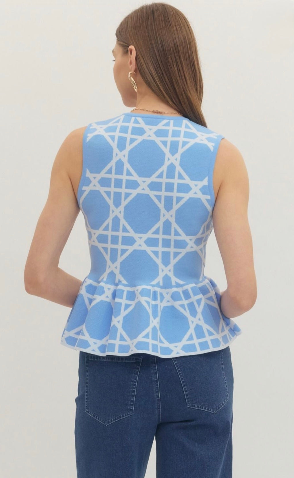 French Blue Peplum Knit Sweater Tank