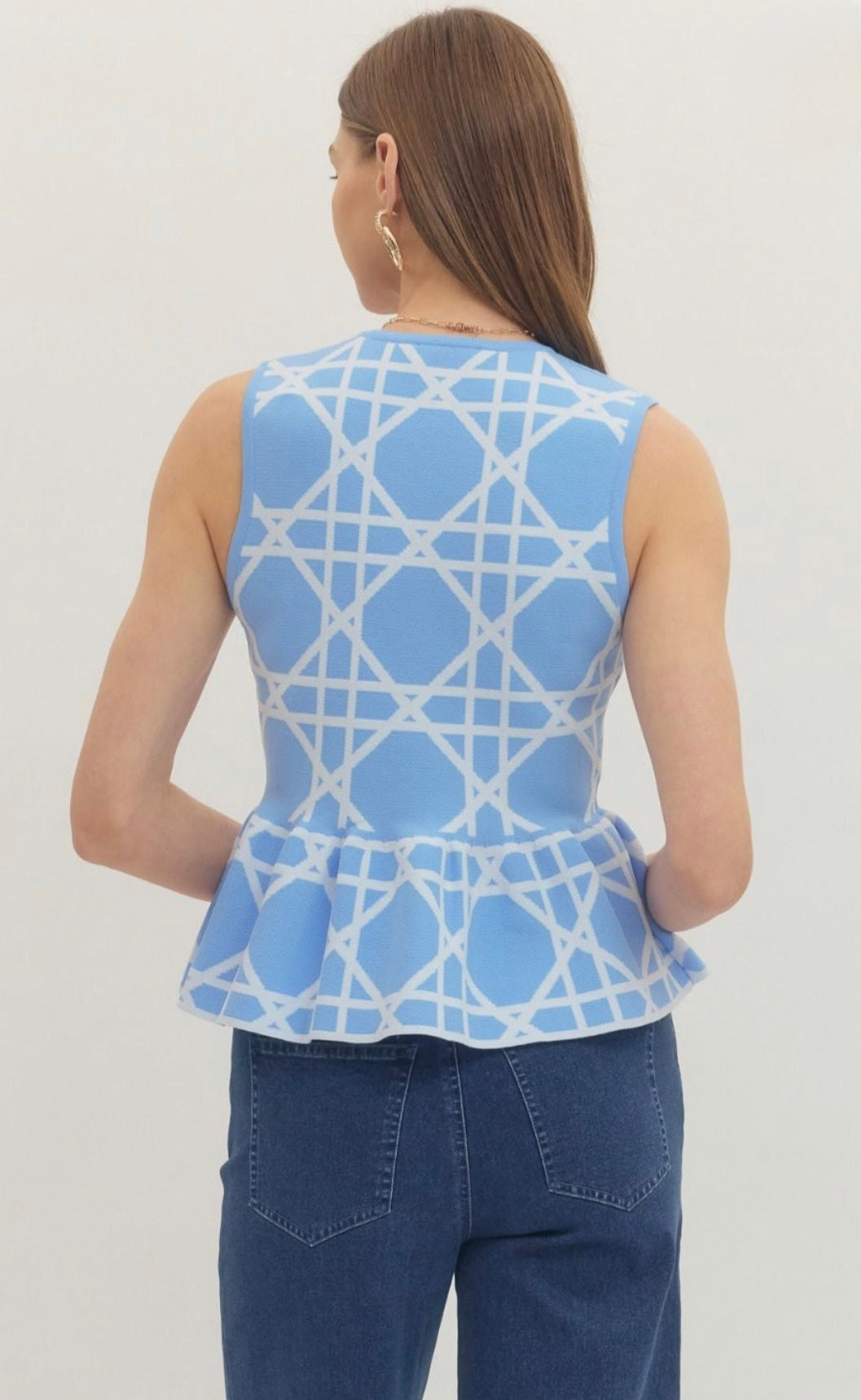 French Blue Peplum Knit Sweater Tank