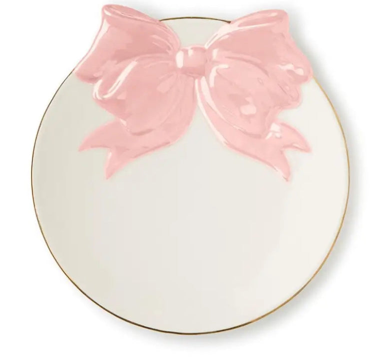 Two’s Company Bow Tidbit Plate with Gold Rim Accent