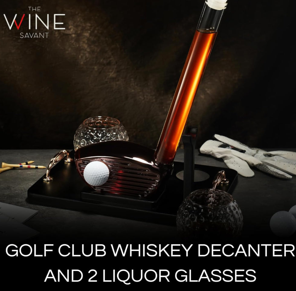 Upright Golf Club Whiskey Decanter + Set of 2 Whiskey Glasses