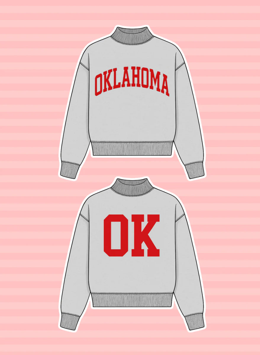 Oklahoma/OK Reversible Mock Neck Fleece Sweatshirt
