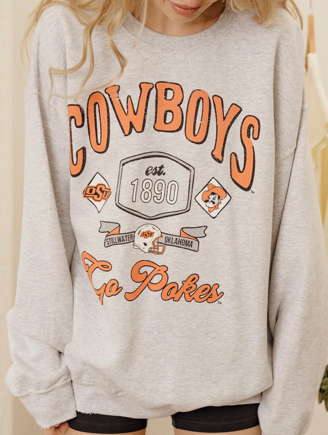 OSU Cowboys Patches 25 Ash Gray Thrifted Sweatshirt