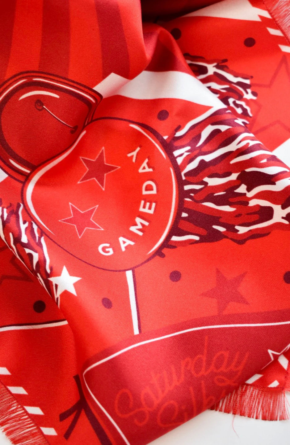 Red Fringed Spirit Scarf | Saturday Silks