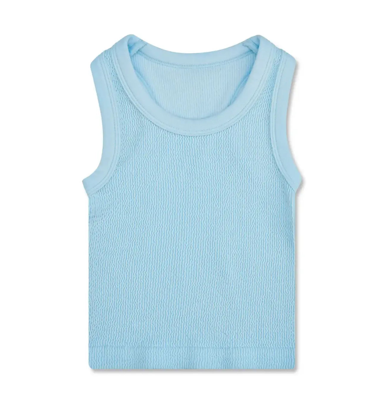 LIGHT BLUE SMOCKED CROPPED RIBBED RACERBACK TANK