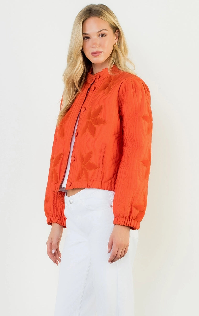 Velvet Flower Quilted Jacket | Orange