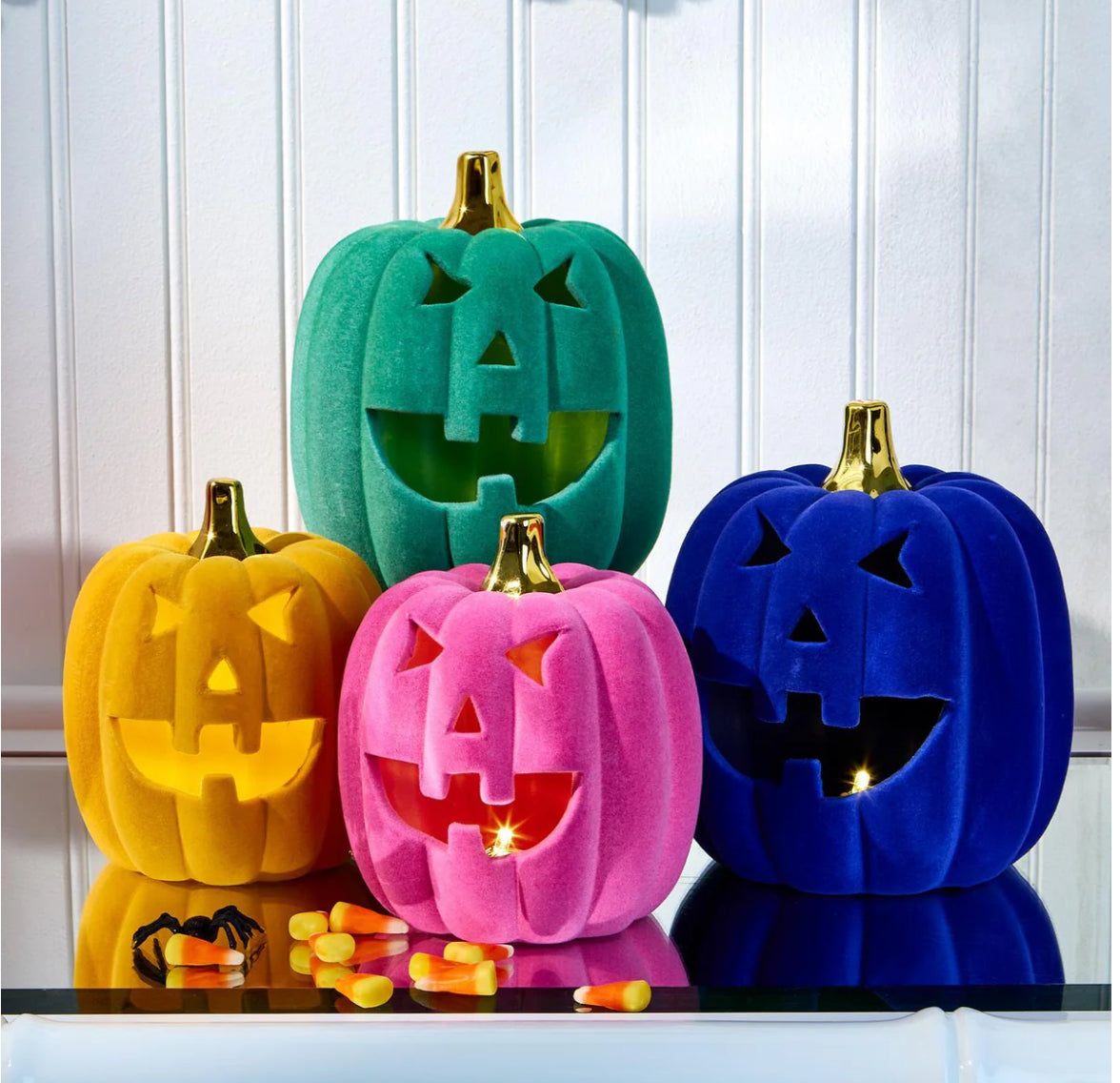 LED Flocked Ceramic Pumpkins