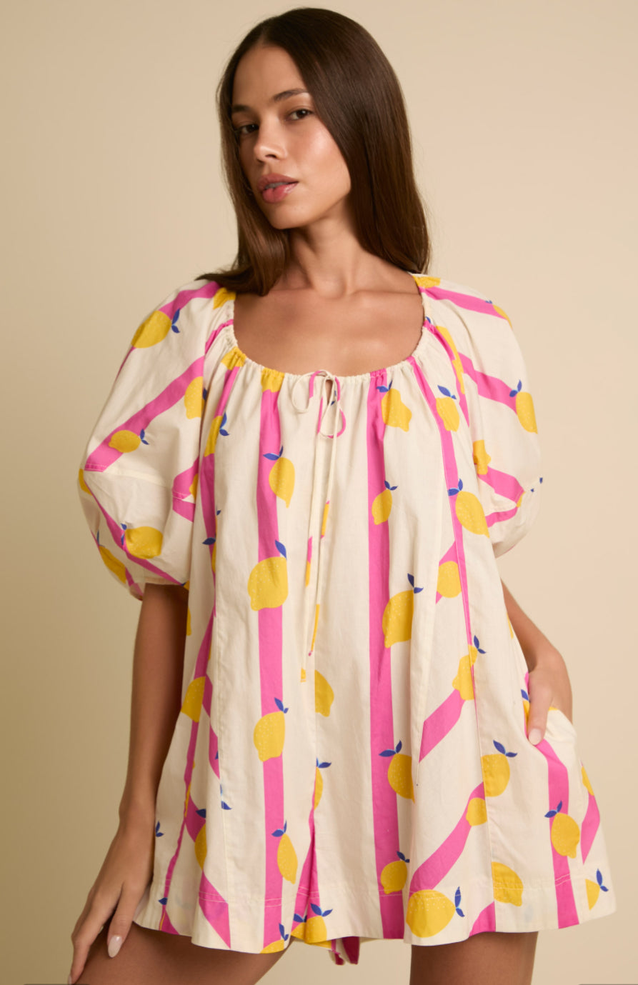 Yellow Limes Pink & White Stripe Romper