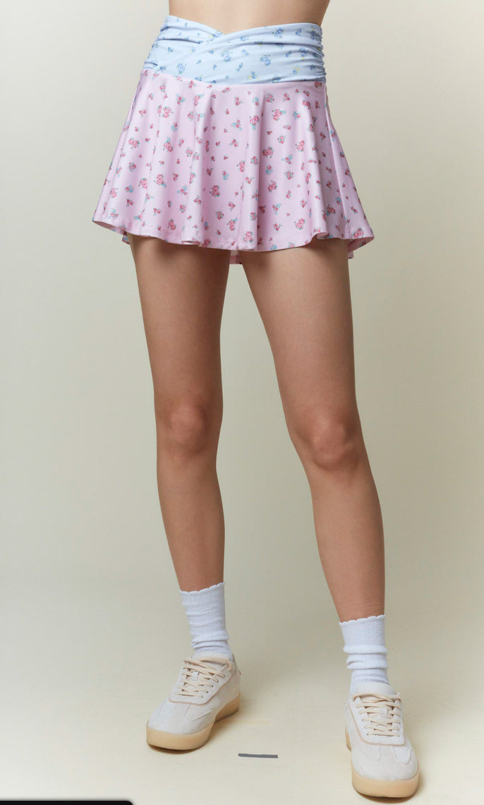 Floral Printed Cross Waisted Skort
