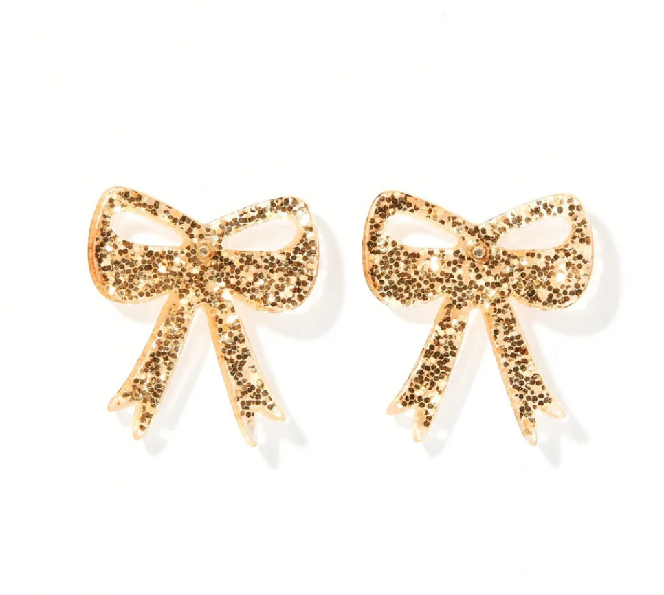 Sophia Gold Glitter Bow Studs