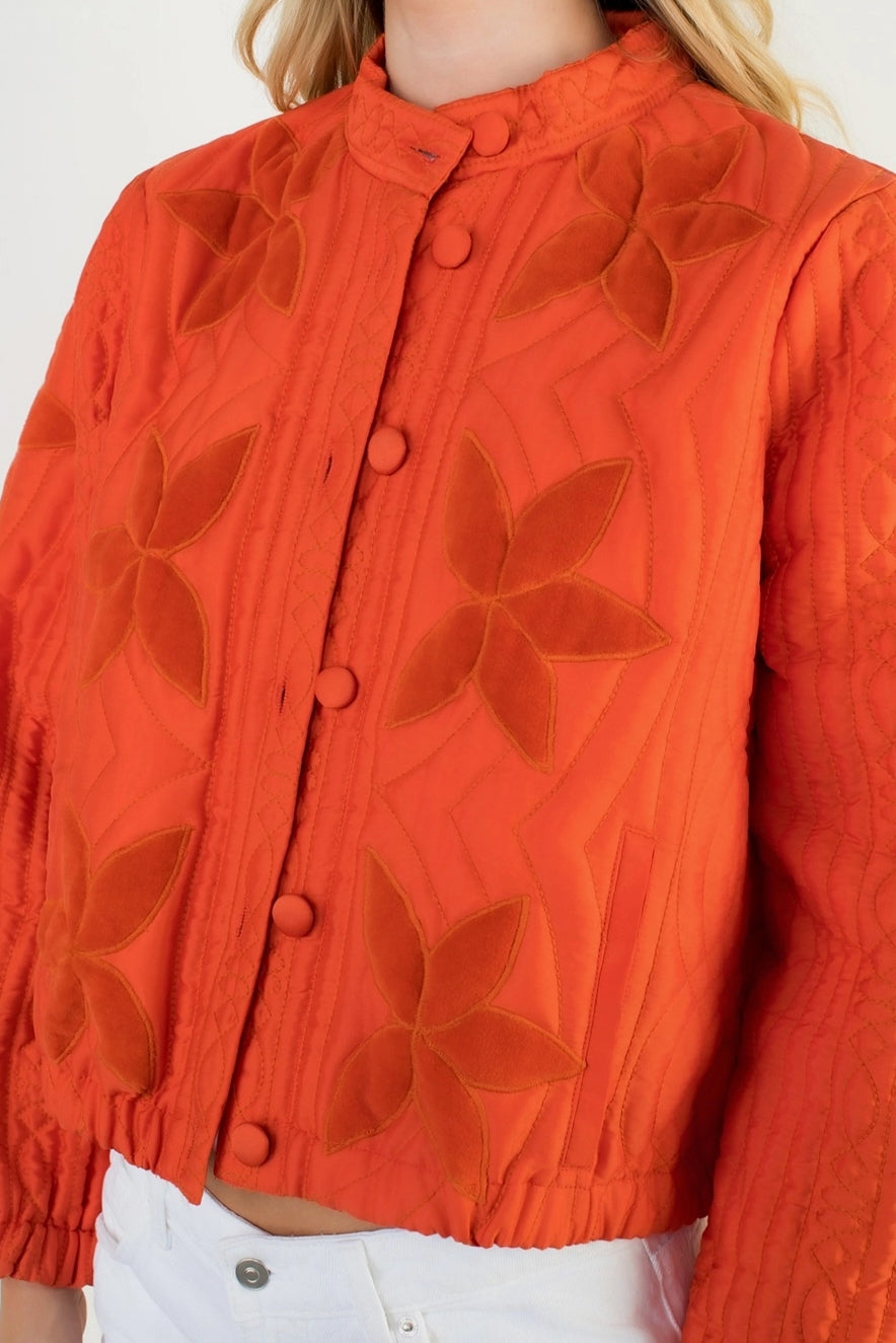 Velvet Flower Quilted Jacket | Orange