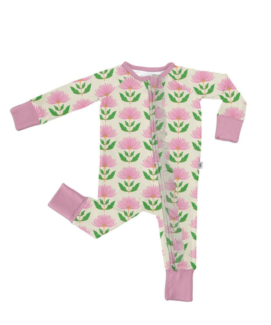 Pink Block Print Flower Sleep Romper