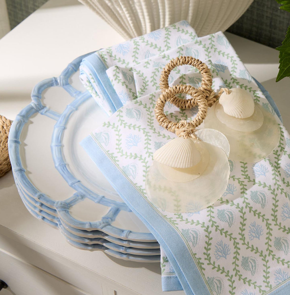 French Blue Bamboo Melamine Dinner Plate Set/4