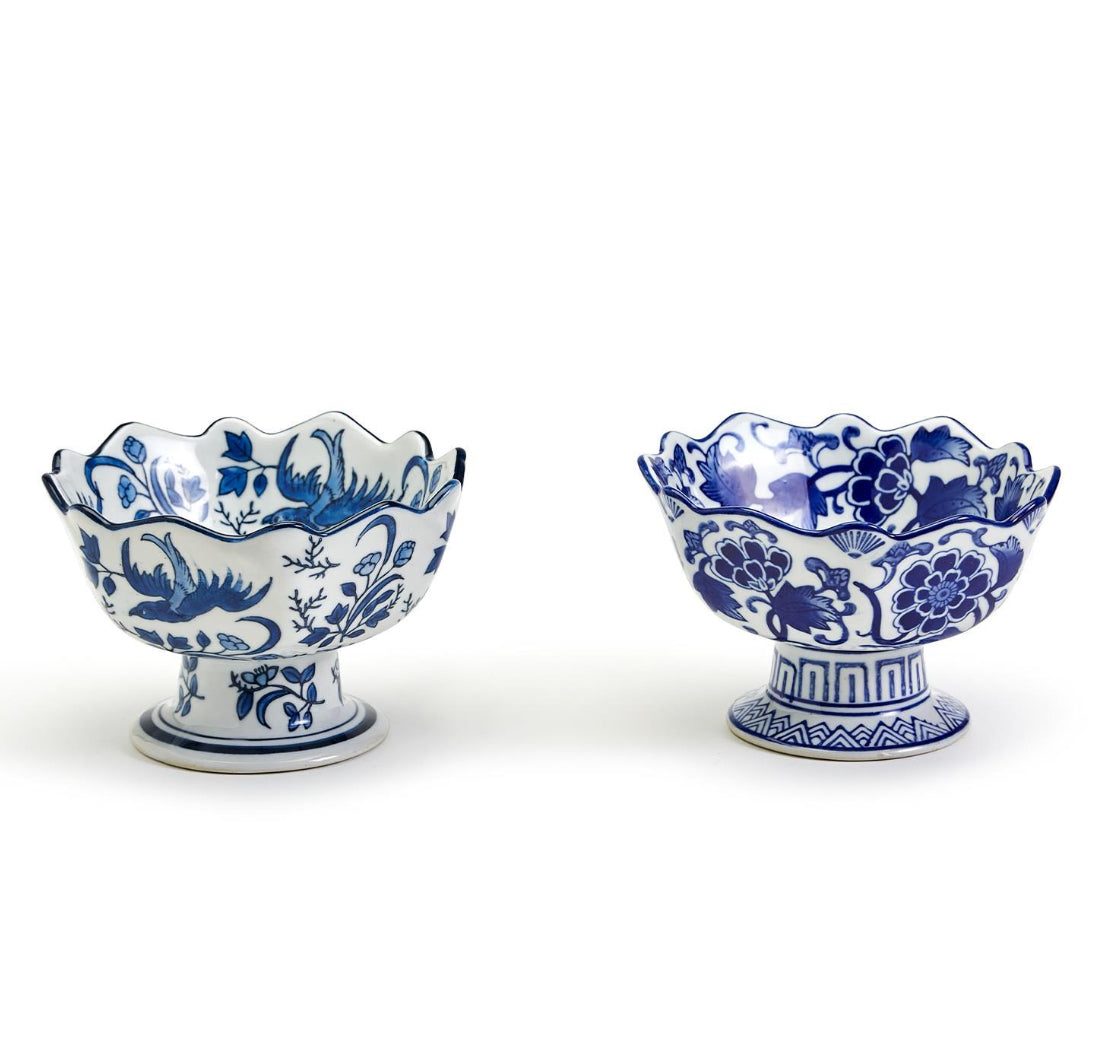 Two's Company Chinoiserie Scalloped Edge Footed Bowl, Assortment of 2
