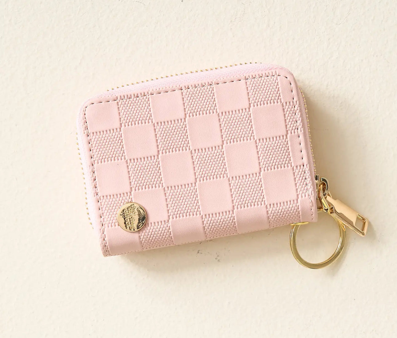 Light Pink Check Zip Around Wallet
