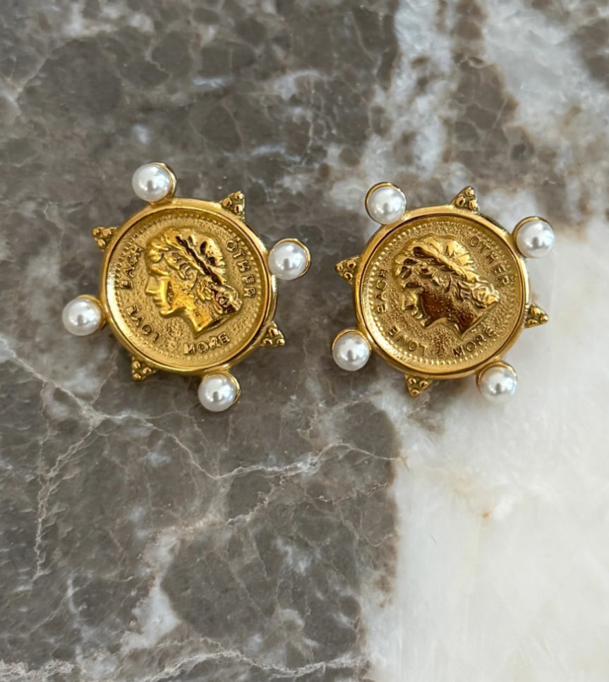 Coin Pearl Studs