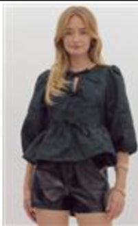 Green Jaquard Puff Sleeve Top- ENTRO