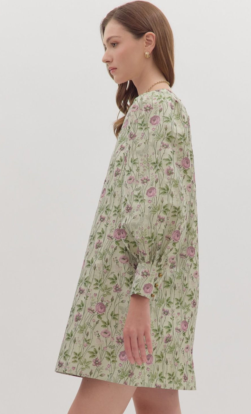 Jacquard Shimmer Puff Sleeve Dress