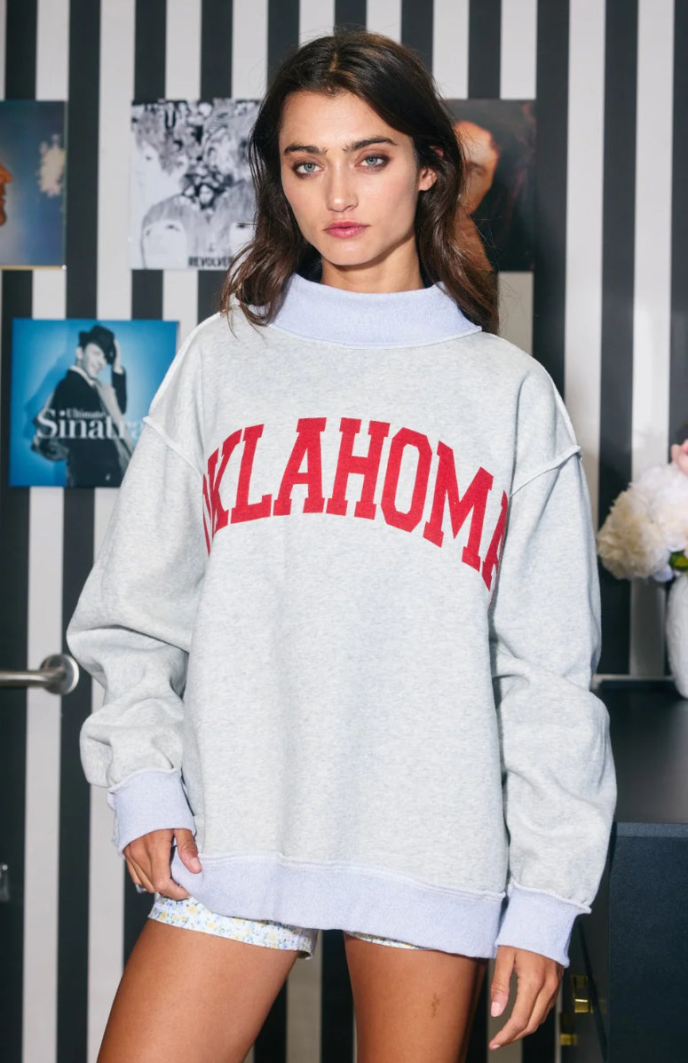 Oklahoma/OK Reversible Mock Neck Fleece Sweatshirt