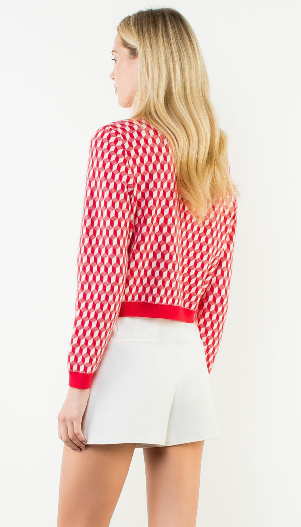 Red Geometric Cardigan