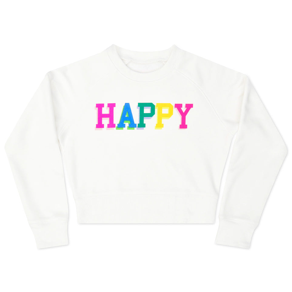 Happy White Basic Crew Sweatshirt