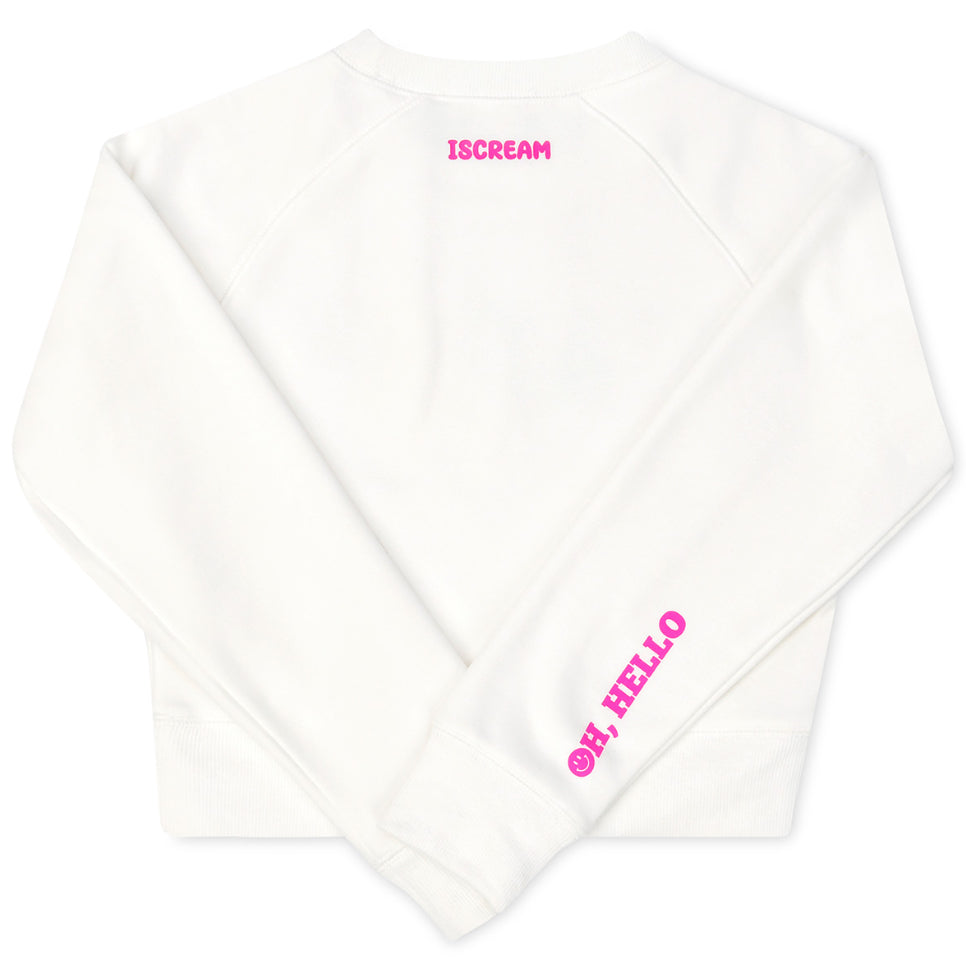 Happy White Basic Crew Sweatshirt