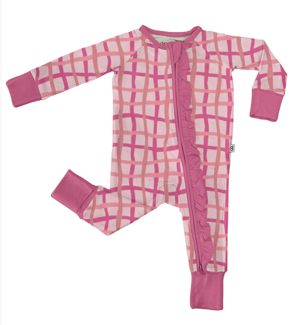 Pink Wavy Plaid Sleep Romper