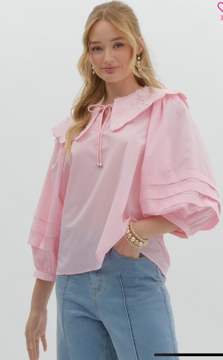 Peter Pan Scallop Collar Baby Pink Top -ENTRO