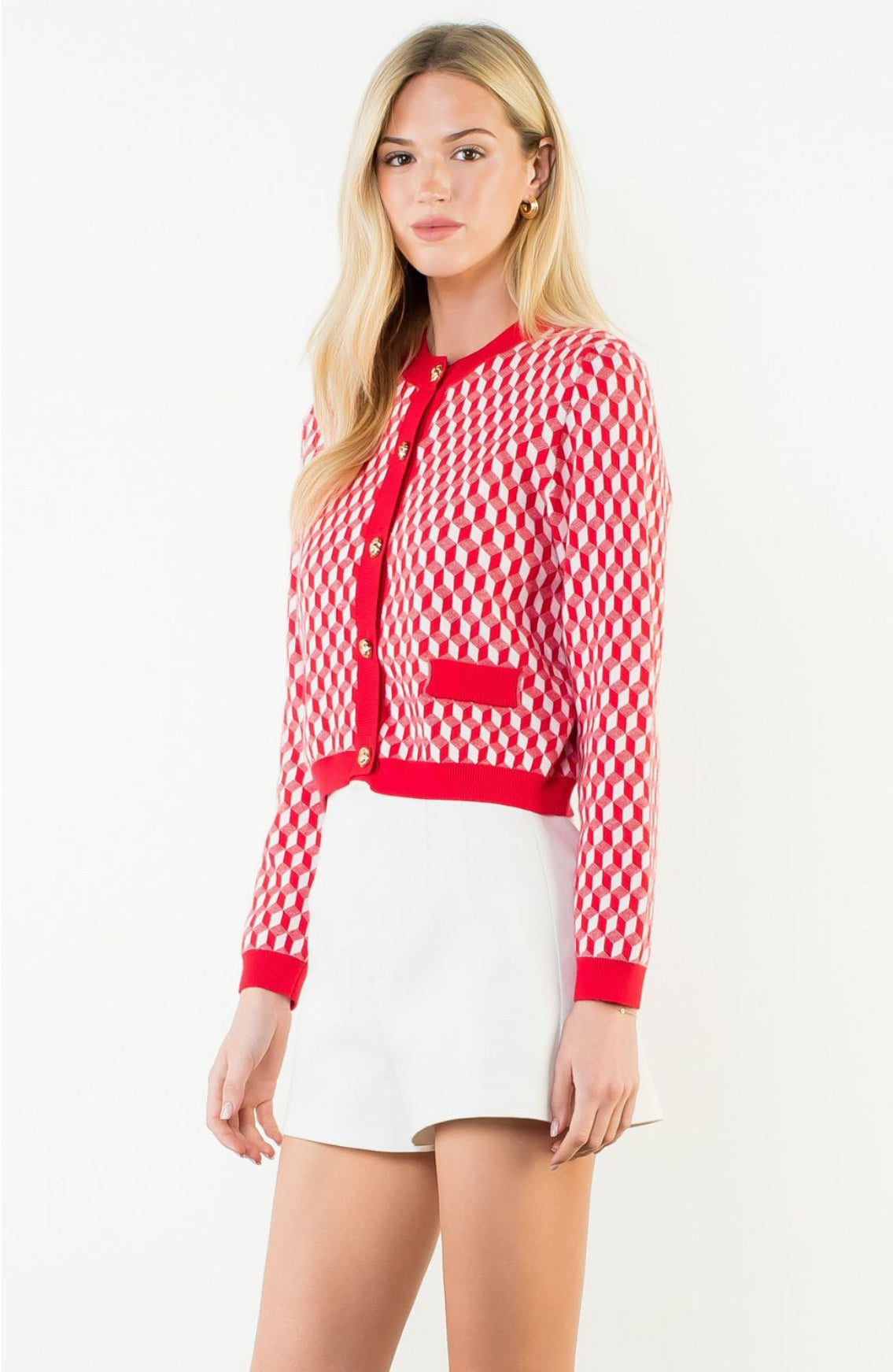 Red Geometric Cardigan