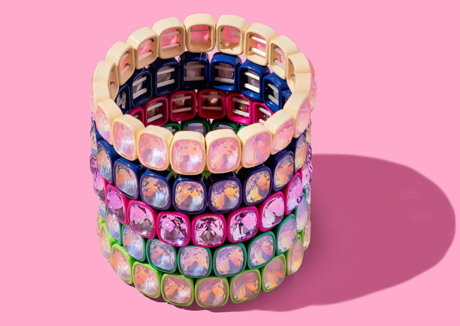 Layla Stretch Bracelet - Enamel w/ Large Rectangle Stones