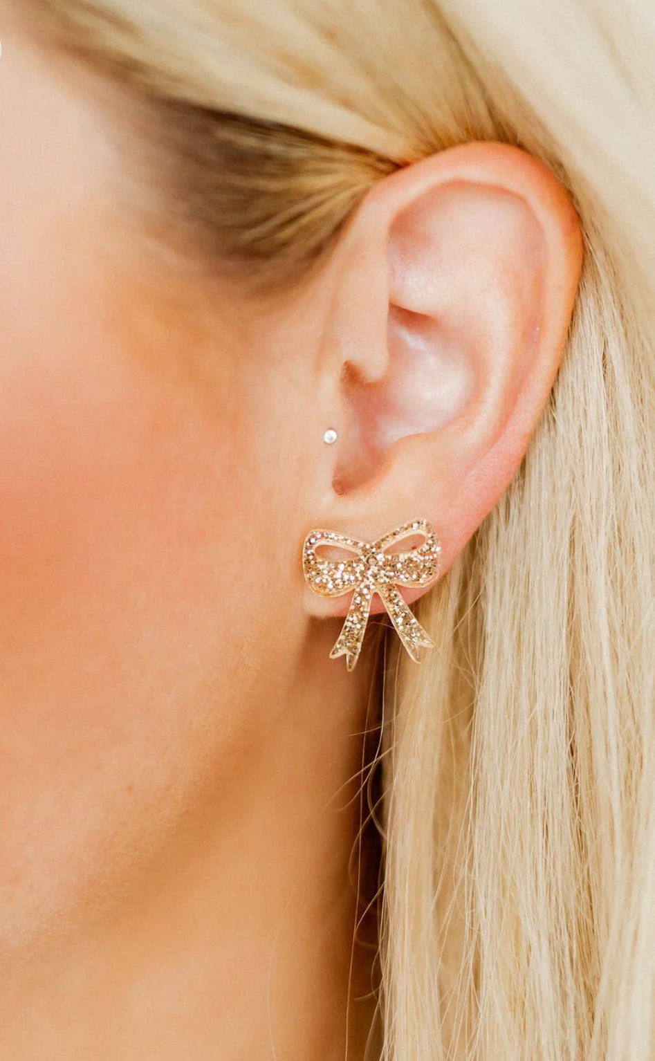 Sophia Gold Glitter Bow Studs